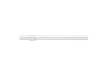 Minimalist depiction of a translucent plastic stirring rod isolated on plain surface