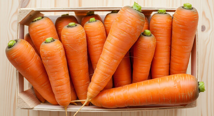 Fresh Carrots in Wooden Box