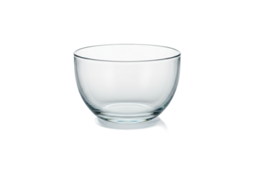 Minimalist transparent glass bowl on a simple surface with soft lighting for culinary purposes