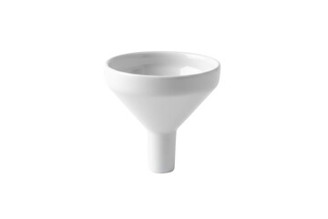Minimalist white ceramic funnel isolated on a subtle, evenly lit surface for filtration