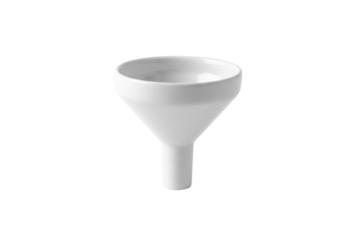 Minimalist white ceramic funnel isolated on a subtle, evenly lit surface for filtration