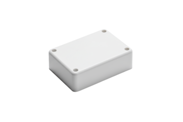 Minimalist white plastic electrical enclosure with multiple small circular openings for various