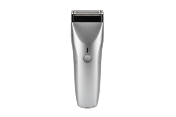 Modern electric shaver on neutral surface, showcasing design and functionality for grooming