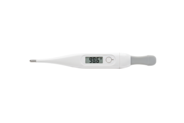 Modern digital thermometer displaying normal body temperature for health monitoring and wellness