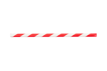 Red and white striped drinking straw on a bright surface casting a shadow with artistic visual