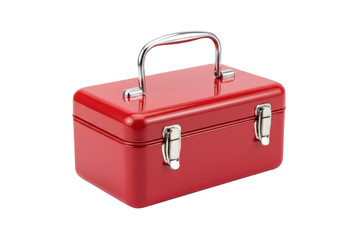Shiny Red Toolbox with Silver Handle and Clasps in a Modern Studio Shot Design