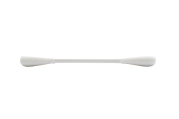 Single white cotton swab with soft tips positioned horizontally on a plain surface