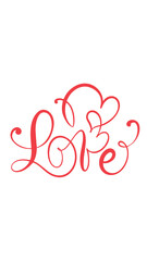 Elegant Red Calligraphy "LOVE" with Flourished Hearts Graphic