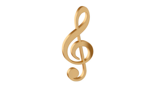 Light gold treble clef on black music symbol isolated on a transparent background