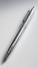 Elegant White Pen with Silver Accents on Minimalist White Background