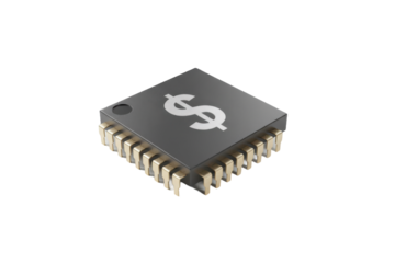Symbol of financial value integrated into advanced electronic component