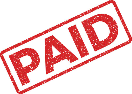 Red grunge stamp indicating a transaction has been successfully completed