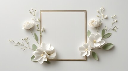 Sophisticated White Wedding Card Template with Realistic Floral Details