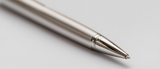 Elegant White Pen with Silver Accents on Minimalist White Background