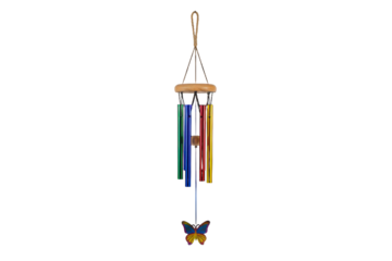 Vibrant rainbow wind chime casting colorful shadows and reflecting light onto a wall