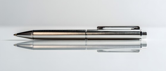 Elegant White Pen with Silver Accents on Minimalist White Background