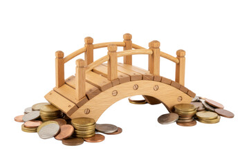 Wooden bridge model creatively symbolizes financial growth and investment