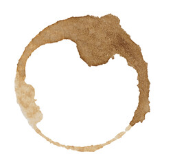 Round stain from a cup of coffee on an isolated background, top view
