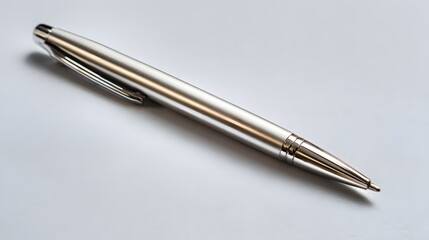 Elegant White Pen with Silver Accents on Minimalist White Background