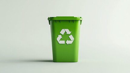 A detailed green recycling bin with realistic texture and neatly shaped form on a flat white backdrop. 