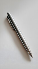 Elegant White Pen with Silver Accents on Minimalist White Background