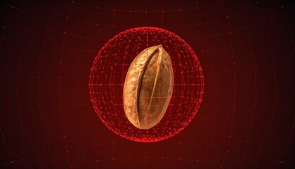 Futuristic wireframe bladder in red tones inside spherical grid, glowing nodes and dark digital background.