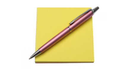 Pink Pen on Yellow Post It Note yellow post-it note isolated on a transparent background