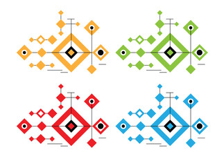 Ethnic Geometric Pattern with Squares Lines and Circles Different Colors. Graphic design elements and resources vector art