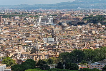 Fototapeta premium Vatican - Vatican City - St Peters Basilica - Aerial view of Rome skyline with Altare della Patria monument