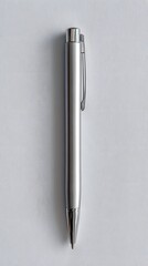 Elegant White Pen with Silver Accents on Minimalist White Background