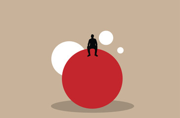 Silhouette of a Business Man Sitting on Abstract Ball Sphere. People and activities, white collar work vector art