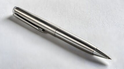Elegant White Pen with Silver Accents on Minimalist White Background