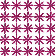 Fototapeta premium Elegant seamless pattern with magenta geometric flowers on a clean white background for textile and wallpaper design