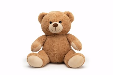 Obraz premium Adorable brown teddy bear sitting alone on white background.