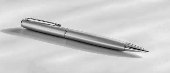 Elegant White Pen with Silver Accents on Minimalist White Background