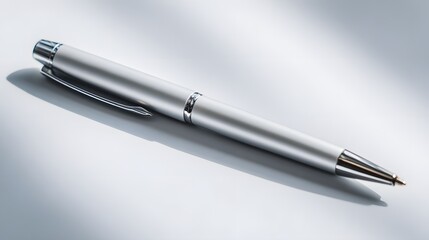 Elegant White Pen with Silver Accents on Minimalist White Background