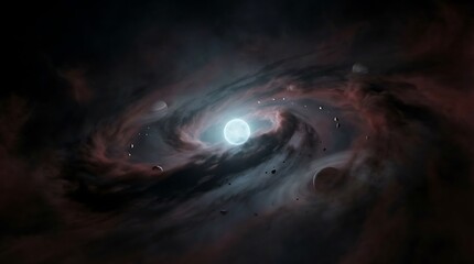 A cosmic wonder a bright, celestial body at the center of a swirling nebula. The image captures the mystique of space, with swirling clouds of cosmic gas and dust.
