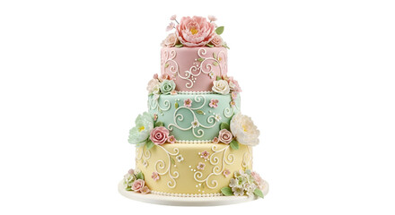 Three Tiered Cake with Floral Decorations wedding cake