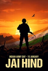 Indian Army Day Tribute with Soldier Silhouettes at Sunset