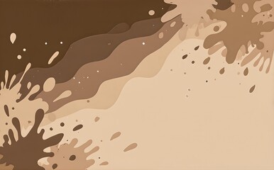 An abstract background depicts various shades of brown and beige, forming soft, wavy layers and dynamic splash patterns that evoke a sense of fluid movement and organic textures.