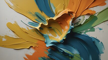 Modern Balanced Abstract Composition in Mustard Yellow Blue and Orange Tones