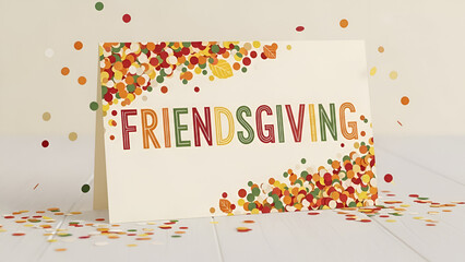 Festive Friendsgiving Celebration Card with Colorful Confetti Decoration Background