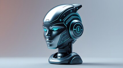 Sleek 3D Render of Robotic Head with Circuits for App Interface Design