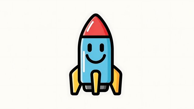 Smiling Cartoon Rocket Ship Illustration.
