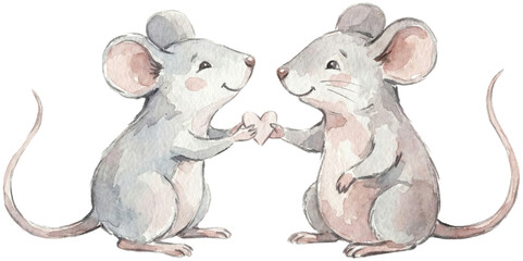 Sweet Watercolor Illustration of Two Little Mice Holding a Heart
