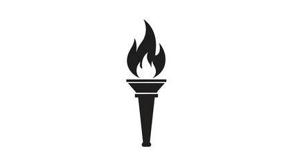 Graphic black torch with burning flame stands isolated on white, symbolizing hope and determination