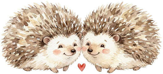 Charming Watercolor Illustration of Two Cute Hedgehogs Together
