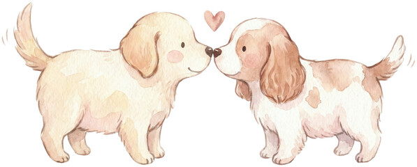 Sweet Watercolor Illustration of Two Small Puppies in Soft Colors
