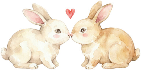 Cute Watercolor Illustration of Two Baby Rabbits Sitting Together
