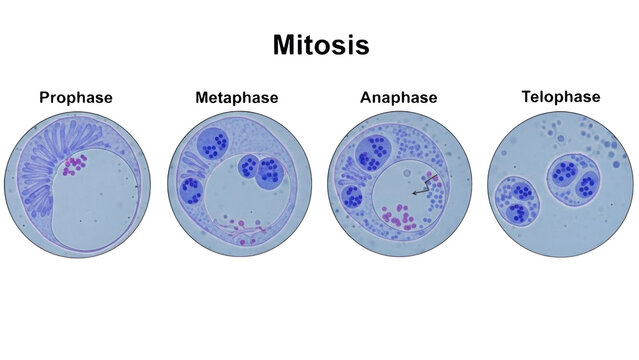 Four stages of cell division mitosis prophase metaphase anaphase telophase image